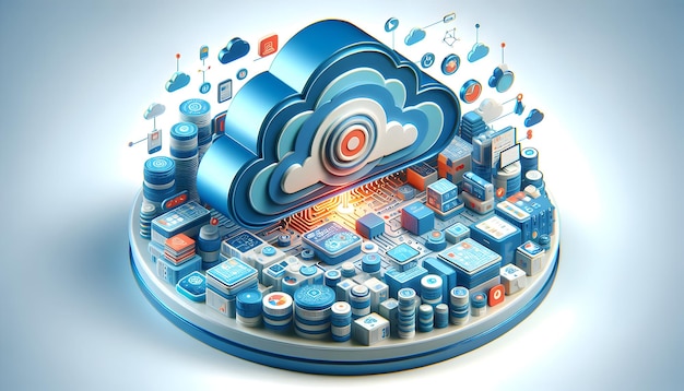 3d flat icon as Cloud Computing Core The core of cloud computing depicted with digital elements and