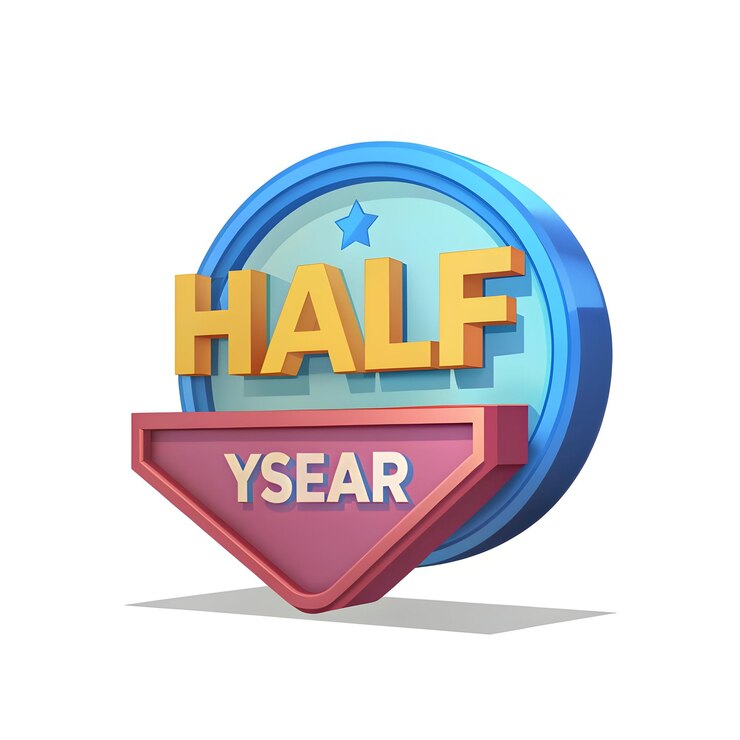 Photo 3d flat icon as half year sale icon with blank space for custom branding concept as a customizable h