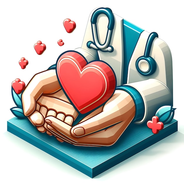 Photo 3d flat icon as healing hands as compassionate doctors in doctor day theme with isolated white backg