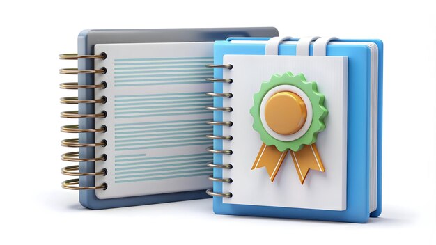 3d flat icon as lab notebooks with certificate and iso seal concept as lab notebooks with a certific