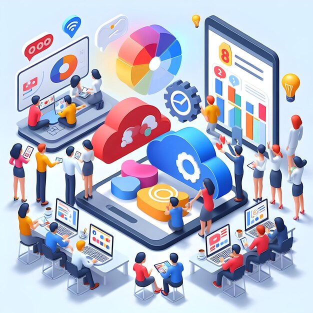 Photo 3d flat icon as marketing team collaborating on a social media campaign plan concept as a marketing