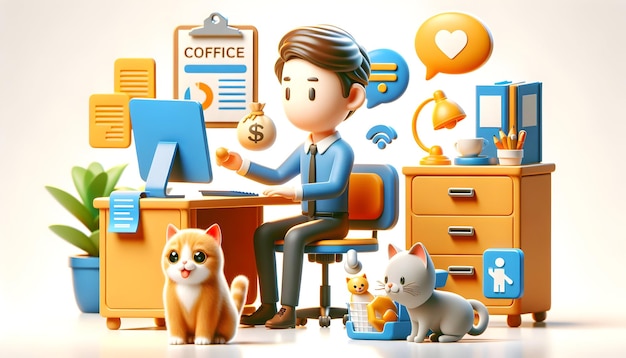 3d flat icon as Office Pets Featuring pets that bring joy to the office environment in Business Con