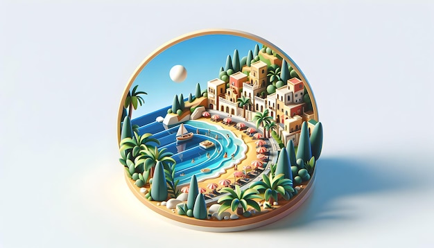 Photo 3d flat icon as sicilian shores explore sicily sandy beaches and charming hilltop towns for a quinte