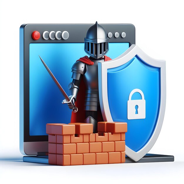 Photo 3d flat icon for business as firewall fortress a digital knight guarding a firewall barrier in onlin