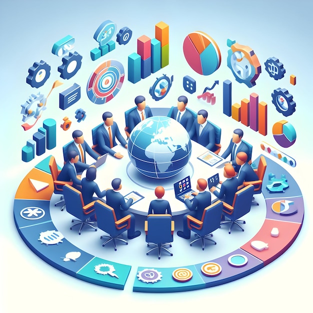 A 3d flat icon of business and financial concept Business professionals discussing financial strateg