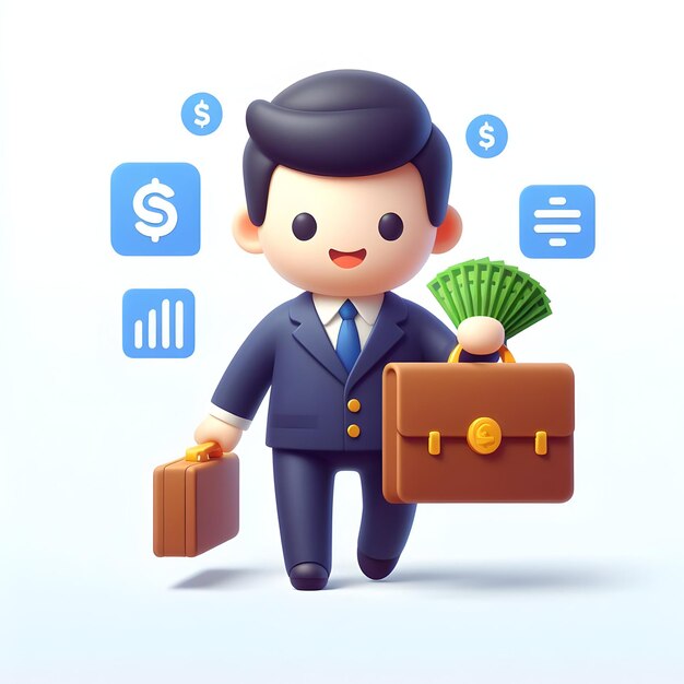 A 3d flat icon of business and financial concept A businessman analyzing financial charts and graphs