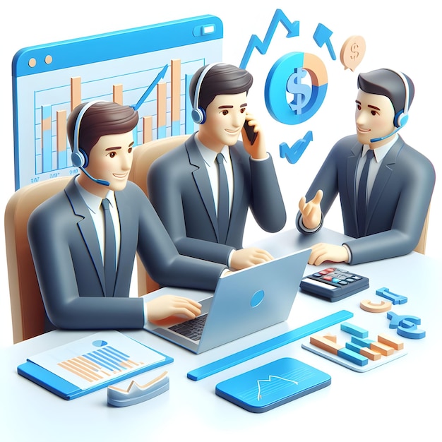 A 3d flat icon of business and financial concept happy Business executives brainstorming marketing s