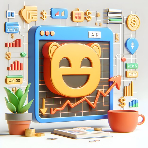 3D плоская икона бизнеса и финансовой концепции счастливый крупный план тикера фондового рынка на дисплее