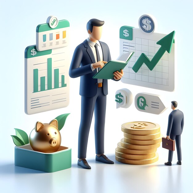 A 3d flat icon of business and financial concept An investor reviewing investment portfolios and wea