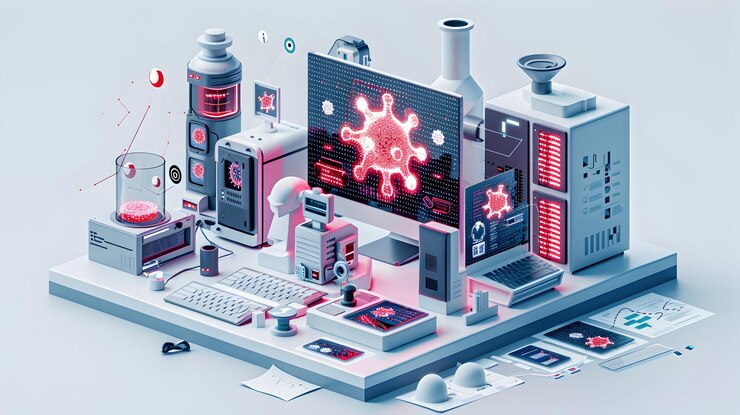 Photo 3d flat icon concept of digital forensics lab investigating malware activity emphasizing the critic