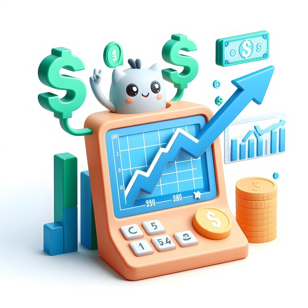 3D Flat Icon Investment Growth Concept as Rising Graphs on Digital Displays with white background an