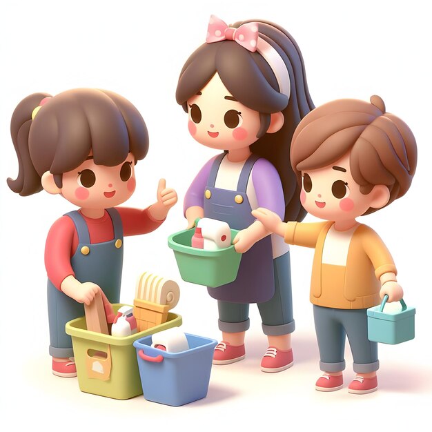 Photo a 3d flat icon of mother day conceptmoms little helpers kids assisting with household chores isol