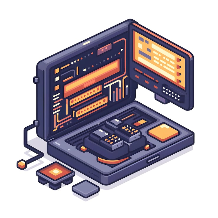 Photo 3d flat icon programming interface and algorithm with copy space for coding tools concept