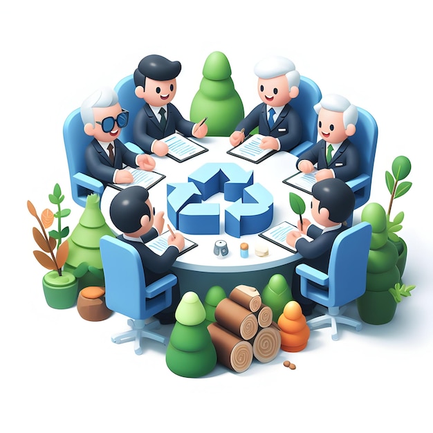 Photo a 3d flat icon of sustainability concept happy business executives discussing carbon offsetting stra