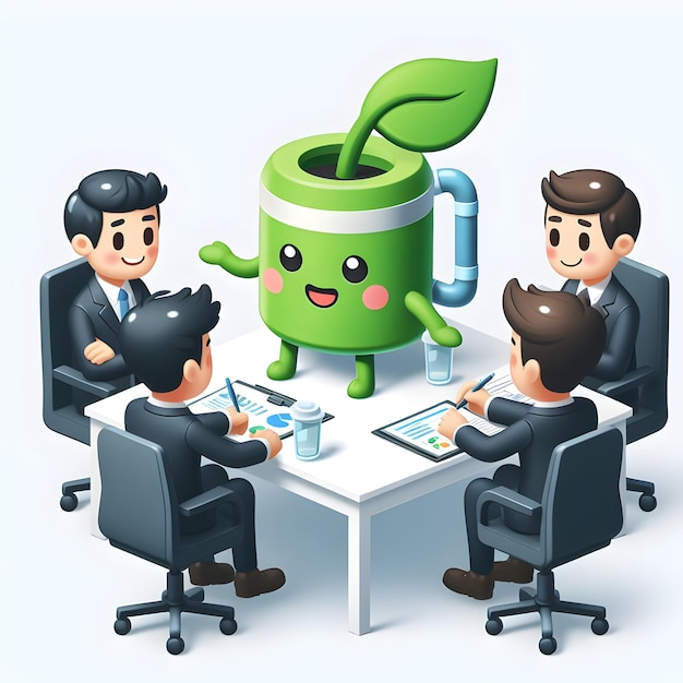 A 3d flat icon of sustainability concept happy Business executives discussing carbon offsetting stra