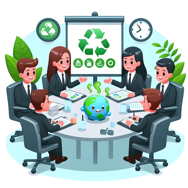 Photo a 3d flat icon of sustainability concept happy business executives discussing carbon offsetting stra