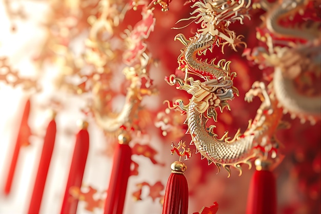 3D Flat Illustration of Festive Red and Gold