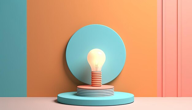 3d flat round circle with light bulb