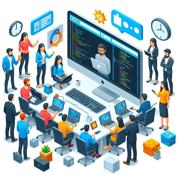 Premium Photo | 3d Flat vector as Remote team collaborating on a ...