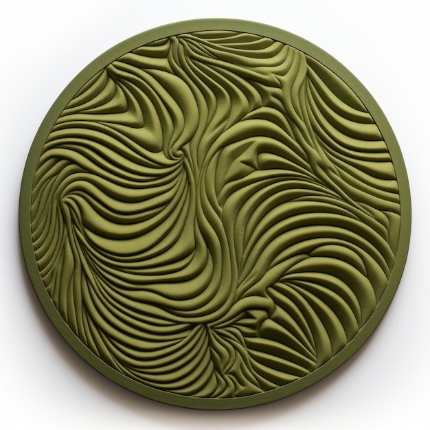 Photo 3d fleece pattern decorated round green platter with tactile texture