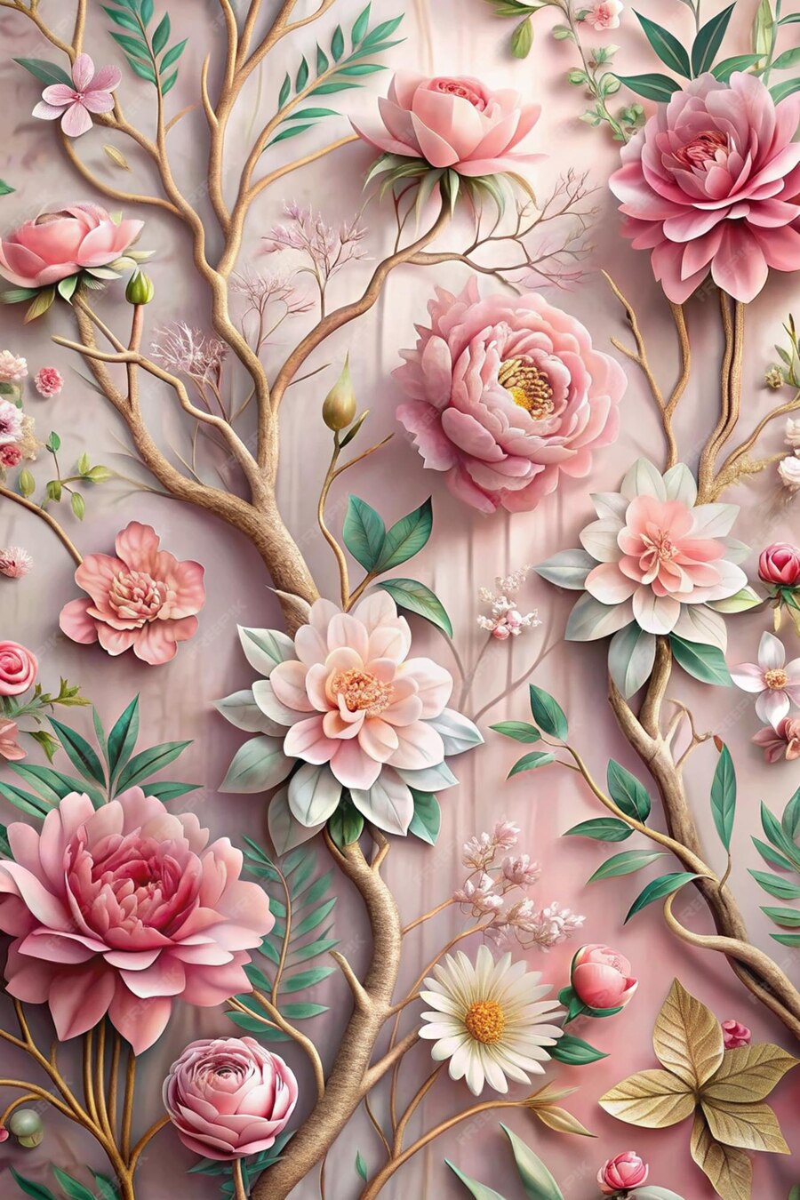 3d Floral abstract wallpaper for walls 3d rendering Premium AI