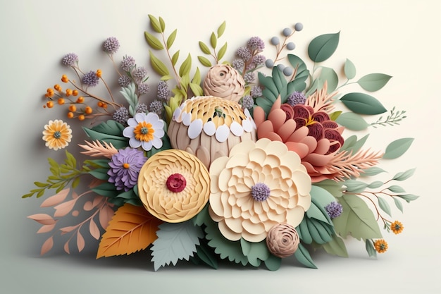 3d floral bouquet white background generative ai