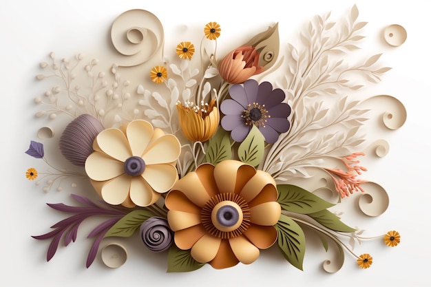 3d floral bouquet white background generative ai