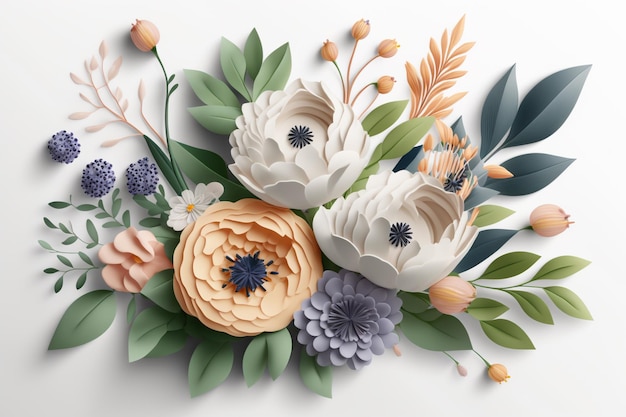 3d floral bouquet white background generative ai