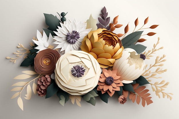 3d floral bouquet white background generative ai