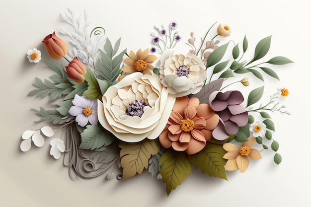 3d floral bouquet white background generative ai