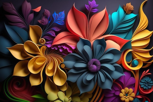 3d floral colorful bouquet background generative ai