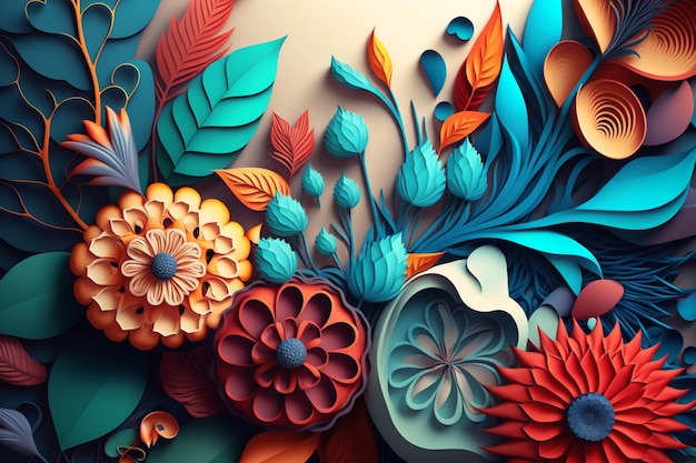 3d floral colorful bouquet background generative ai