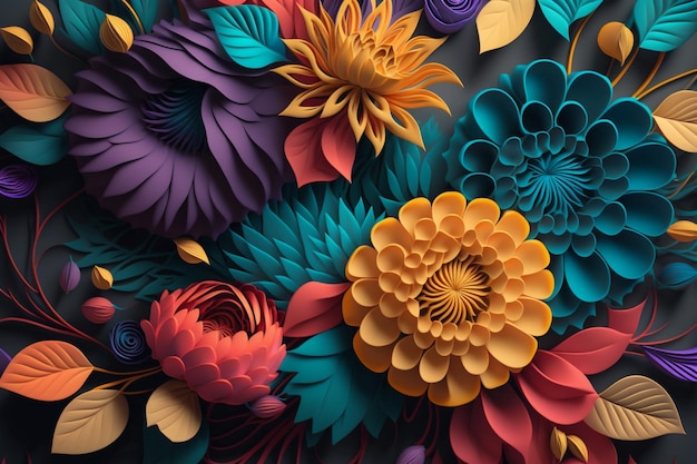 3d floral colorful bouquet background generative ai