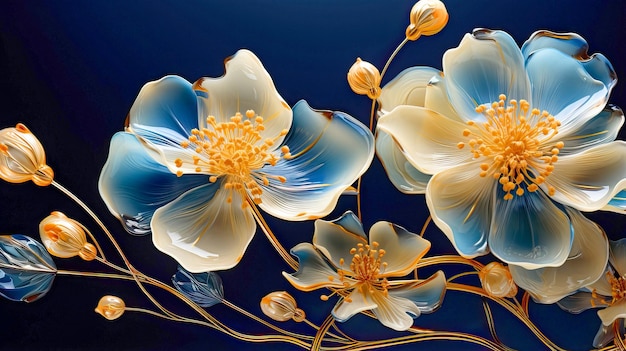 青色の背景に 3 D 花の背景
