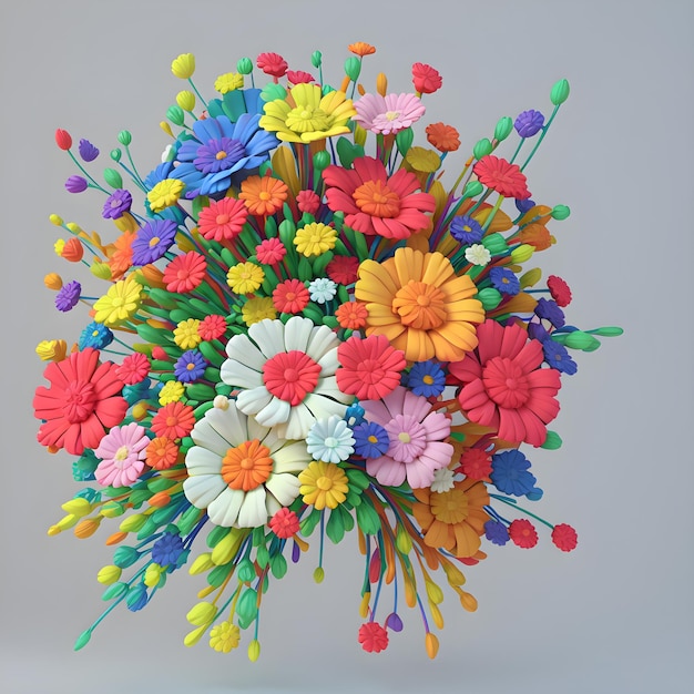 Foto illustrazione 3d di un bouquet di fiori