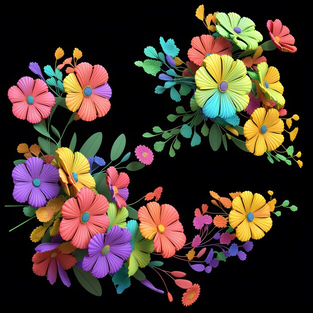 Foto illustrazione 3d di un bouquet di fiori