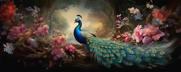 3D flower of peacock design on a background