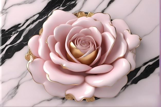 3d flower rose pink and gold