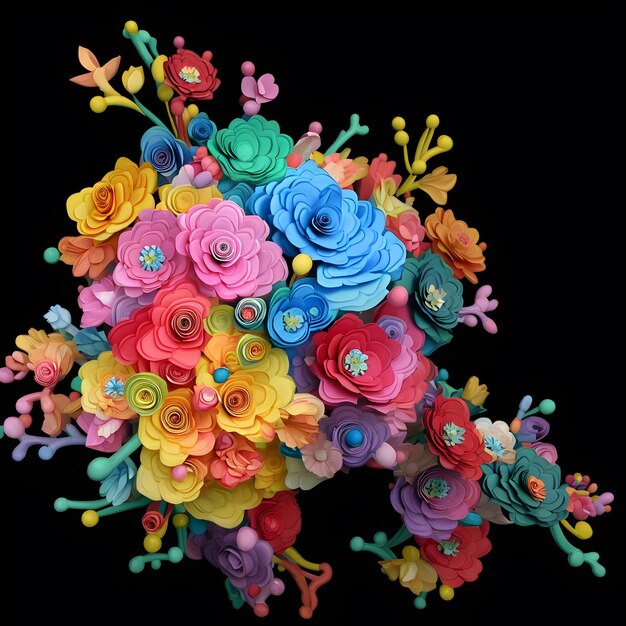Foto illustrazione 3d di un bouquet di fiori