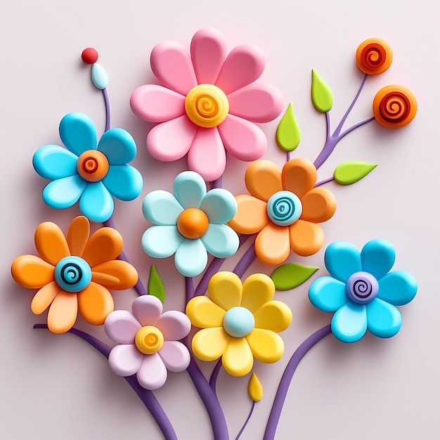 3d flowers bouquet on white background