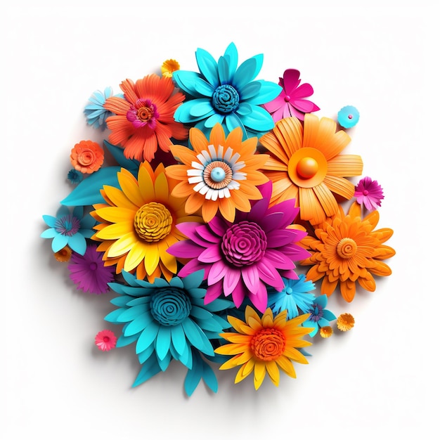 3D flowers clipart on white background