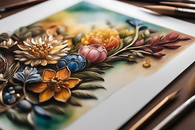 3D Flowers in Oil Painting Background