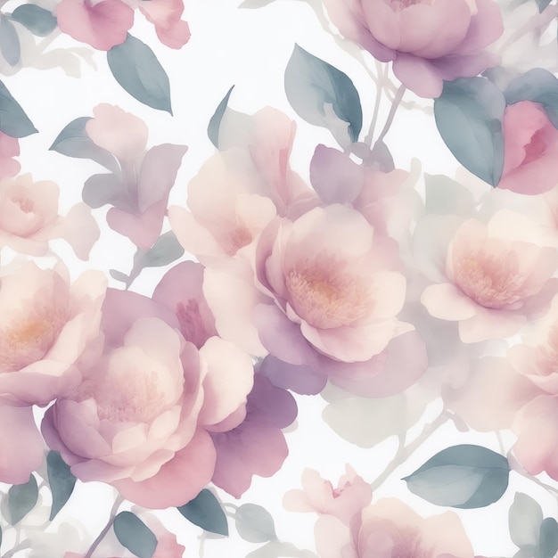 3D flowers soft pattern in watercolor style