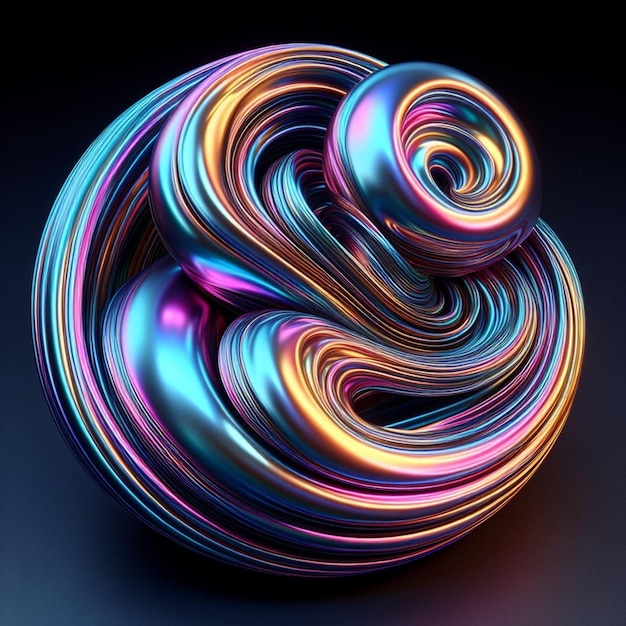 3d fluid abstract metallic holographic colored shape psd