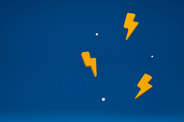 3d flying yellow thunderbolt sign on blue background 3d icon\
promotion marketing and advertising