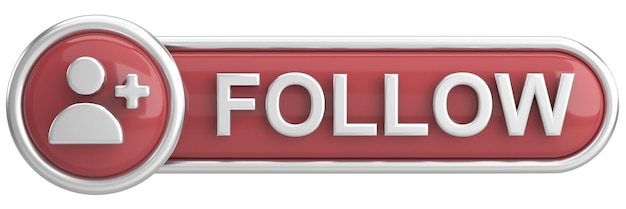 3D follow button 3D illustration