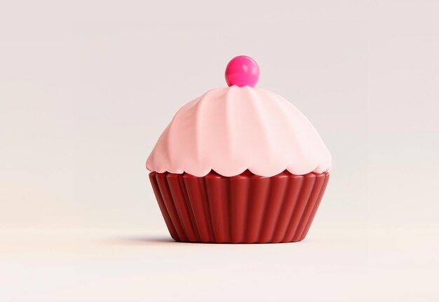 3D food 3D rendering of pink cup cake