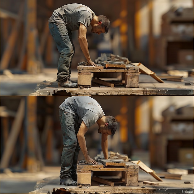3D-foto's van een hardwerkende man die zijn werk doet.