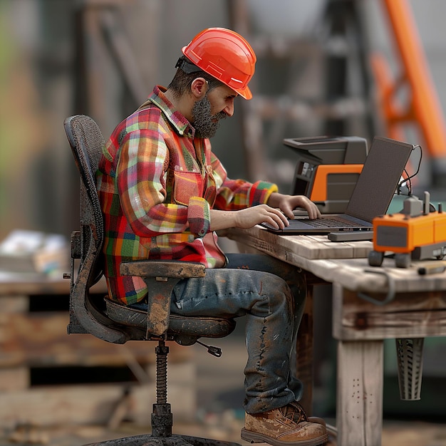 3D-foto's van een hardwerkende man die zijn werk doet.