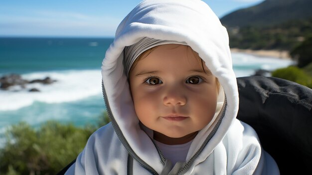 3D-foto van een baby die op het strand rust